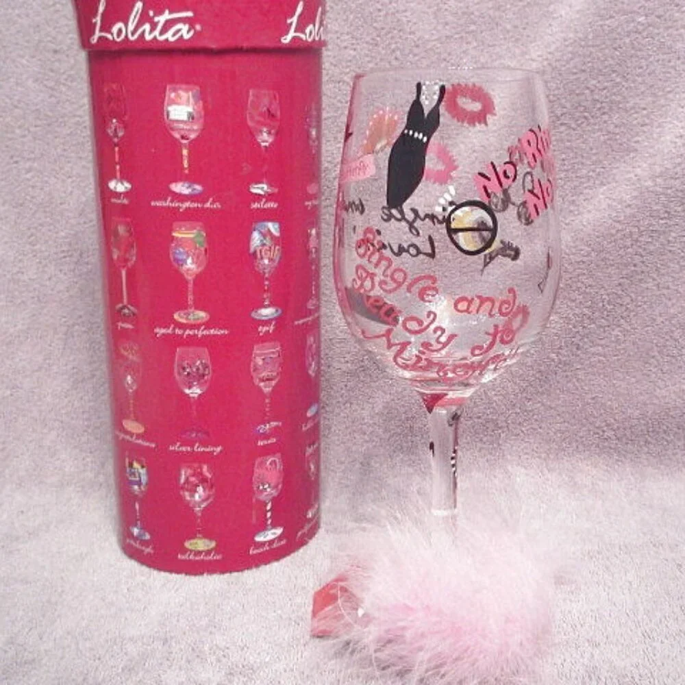 Lolita Wine Glass Single & Lovin It Decorated Bling Rhinestones Social Butterfly